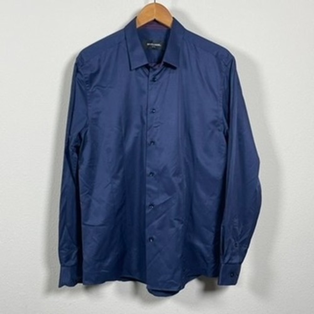 Bogosse Dress Shirt Men 5/XL Navy Blue Business Minimalist Long Sleeve Button Up